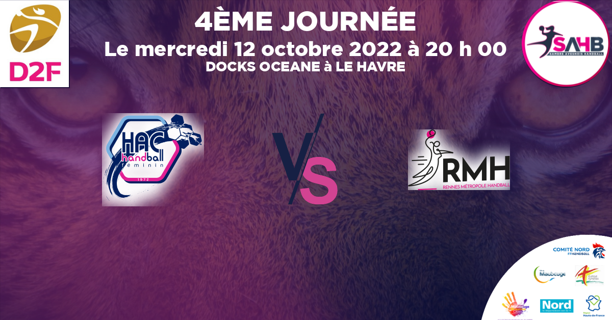 Division 2 Féminine handball, HAVRE ATHLETIC VS RENNES METROPOLE - DOCKS OCEANE à LE HAVRE à 20 h 00