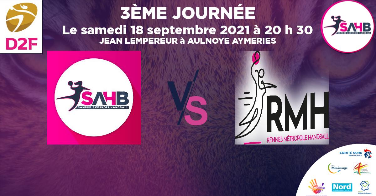 Division 2 Féminine handball, SAMBRE AVESNOIS VS RENNES METROPOLE - JEAN LEMPEREUR à AULNOYE AYMERIES à 20 h 30