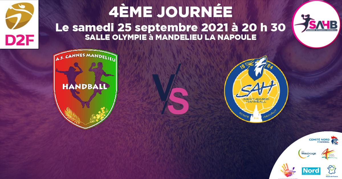 Division 2 Féminine handball, CANNES-MANDELIEU VS ST AMAND LES EAUX - SALLE OLYMPIE à MANDELIEU LA NAPOULE à 20 h 30