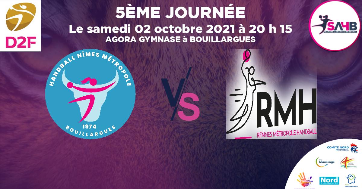 Division 2 Féminine handball, BOUILLARGUES NIMES METROPOLE VS RENNES METROPOLE - AGORA GYMNASE à BOUILLARGUES à 20 h 15