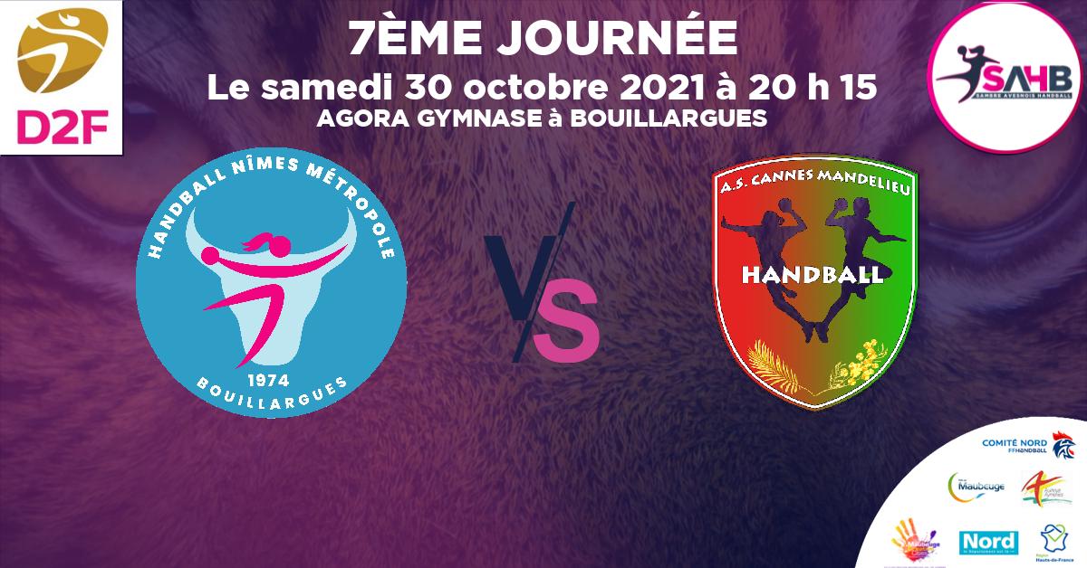 Division 2 Féminine handball, BOUILLARGUES NIMES METROPOLE VS CANNES-MANDELIEU - AGORA GYMNASE à BOUILLARGUES à 20 h 15