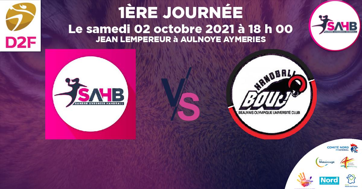 Nationale 3 féminine handball, SAMBRE AVESNOIS VS BEAUVAIS - JEAN LEMPEREUR à AULNOYE AYMERIES à 18 h 00