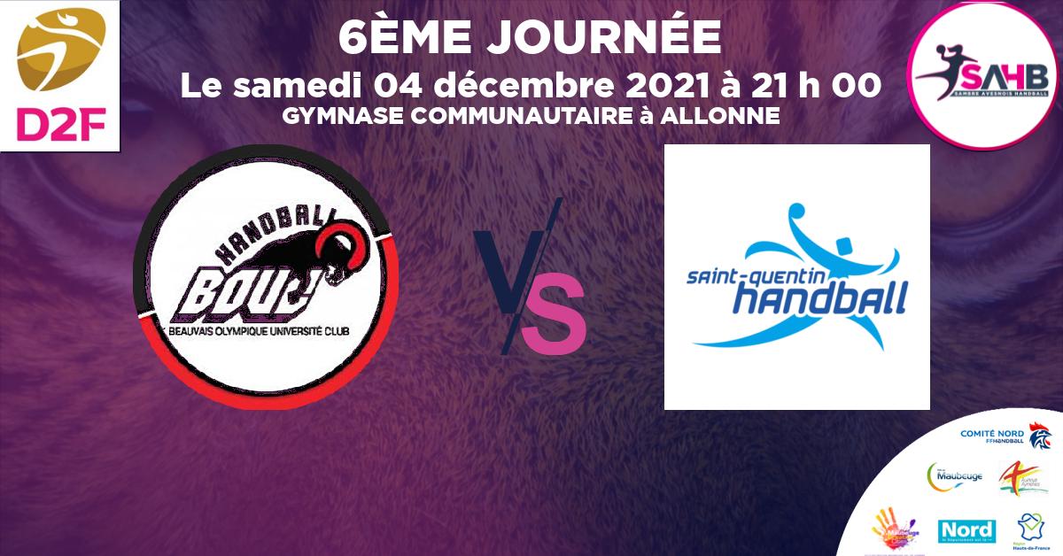 Nationale 3 féminine handball, BEAUVAIS VS SAINT QUENTIN - GYMNASE COMMUNAUTAIRE à ALLONNE à 21 h 00