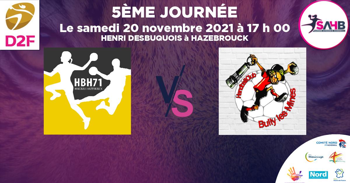 Moins de 15 ans Féminine - Région handball, HAZEBROUCK 71 VS BULLY LES MINES - HENRI DESBUQUOIS à HAZEBROUCK à 17 h 00