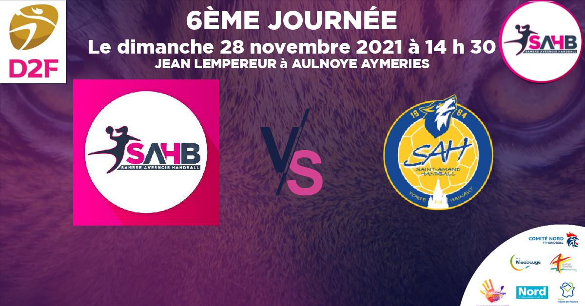 Moins de 15 ans Féminine - Région handball, SAMBRE AVESNOIS VS ST AMAND LES EAUX - JEAN LEMPEREUR à AULNOYE AYMERIES à 14 h 30