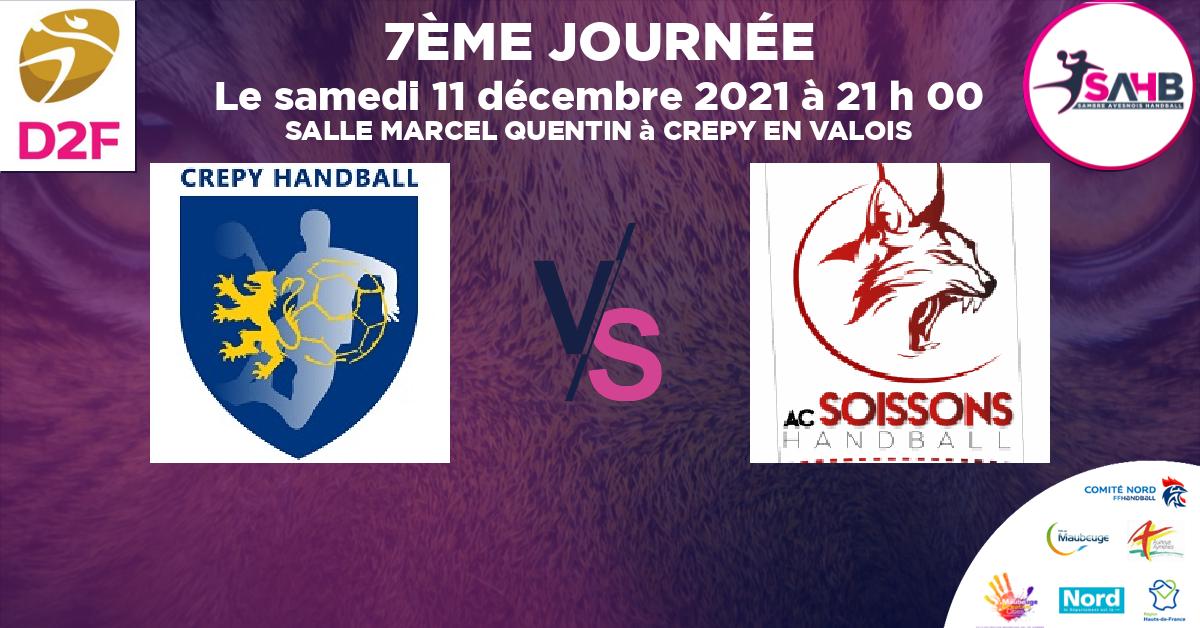Nationale 3 féminine handball, CREPY EN VALOIS VS SOISSONS - SALLE MARCEL QUENTIN à CREPY EN VALOIS à 21 h 00