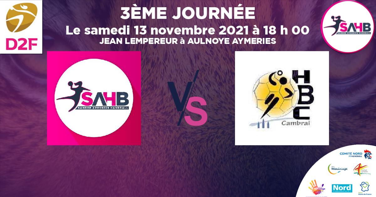 Moins de 18 ans Féminine - Département handball, SAMBRE AVESNOIS VS CAMBRAI - JEAN LEMPEREUR à AULNOYE AYMERIES à 18 h 00
