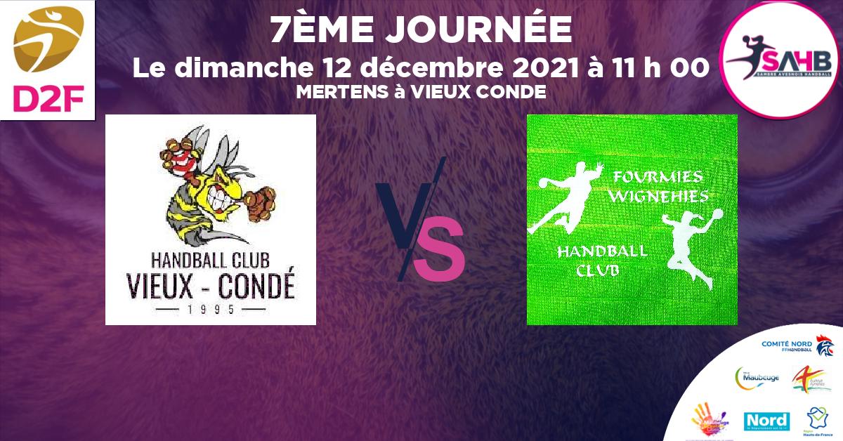 Moins de 18 ans Féminine - Département handball, VIEUX CONDE VS FOURMIES - WIGNEHIES - MERTENS à VIEUX CONDE à 11 h 00