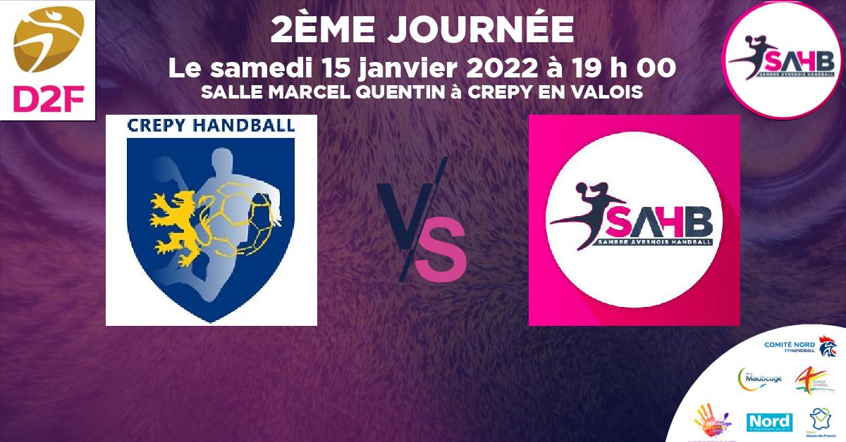 Moins de 18 ans Féminine - Région handball, CREPY EN VALOIS VS SAMBRE AVESNOIS - SALLE MARCEL QUENTIN à CREPY EN VALOIS à 19 h 00