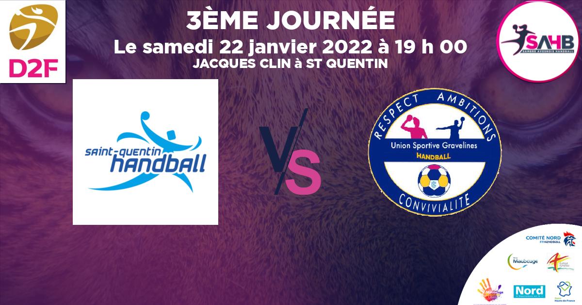 Nationale 3 féminine handball, SAINT QUENTIN VS GRAVELINES - JACQUES CLIN à ST QUENTIN à 19 h 00