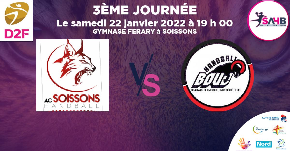 Nationale 3 féminine handball, SOISSONS VS BEAUVAIS - GYMNASE FERARY à SOISSONS à 19 h 00