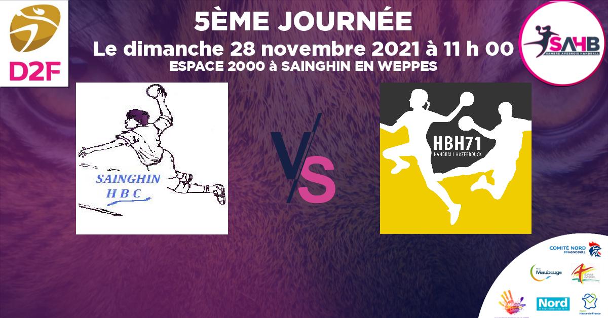 Moins de 18 ans Féminine - Département handball, SAINGHIN EN WEPPE VS HAZEBROUCK 71 - ESPACE 2000 à SAINGHIN EN WEPPES à 11 h 00