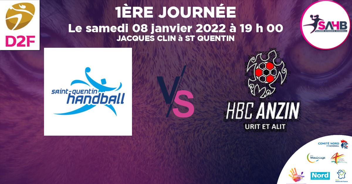 Nationale 3 féminine handball, SAINT QUENTIN VS ANZIN - JACQUES CLIN à ST QUENTIN à 19 h 00