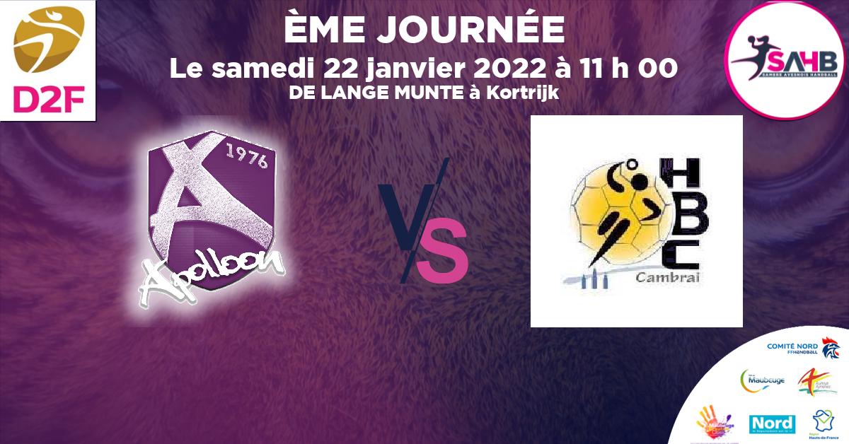 Moins de 18 ans Féminine - Département handball, COURTRAI VS CAMBRAI - DE LANGE MUNTE à Kortrijk à 11 h 00