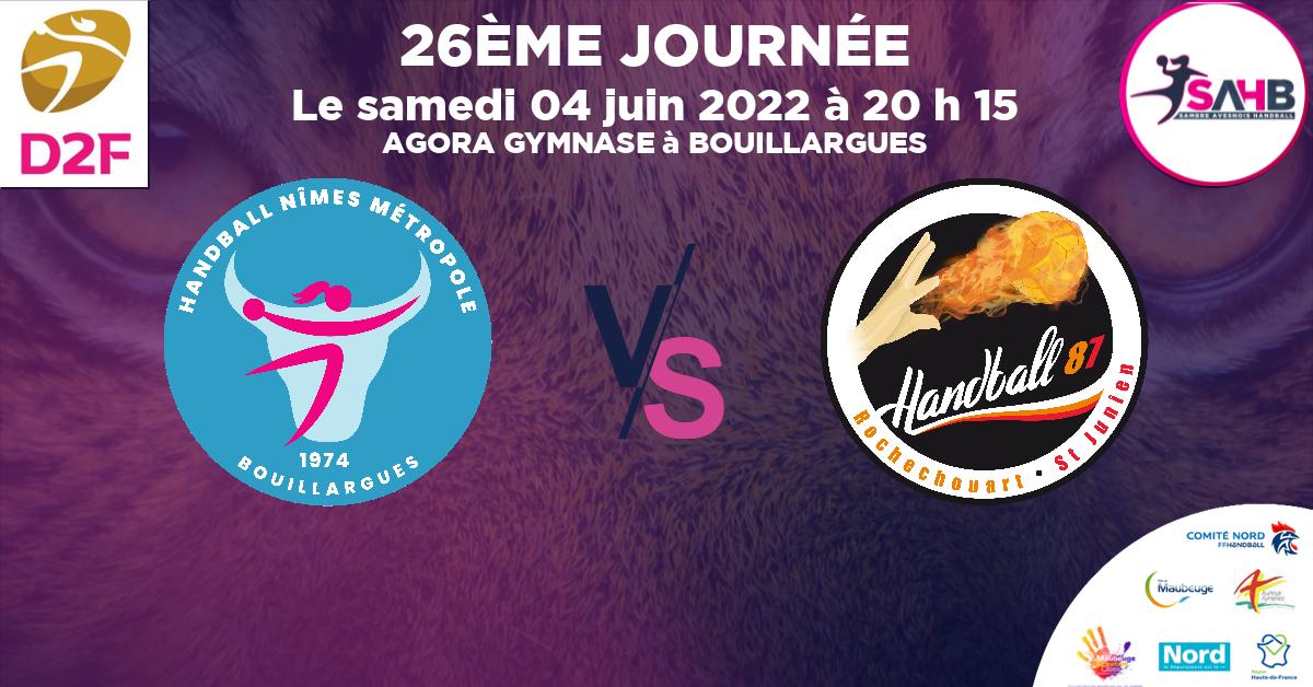 Division 2 Féminine handball, BOUILLARGUES NIMES METROPOLE VS ROCHECHOUART-ST-JUNIEN 87 - AGORA GYMNASE à BOUILLARGUES à 20 h 15