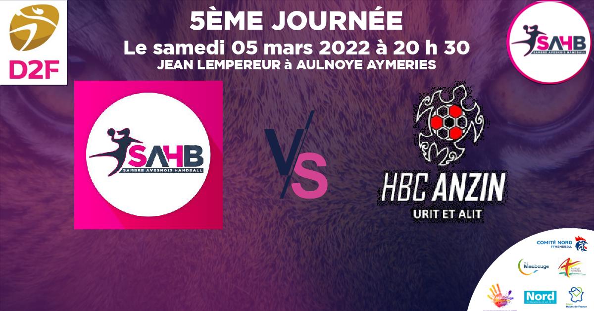 Nationale 3 féminine handball, SAMBRE AVESNOIS VS ANZIN - JEAN LEMPEREUR à AULNOYE AYMERIES à 20 h 30