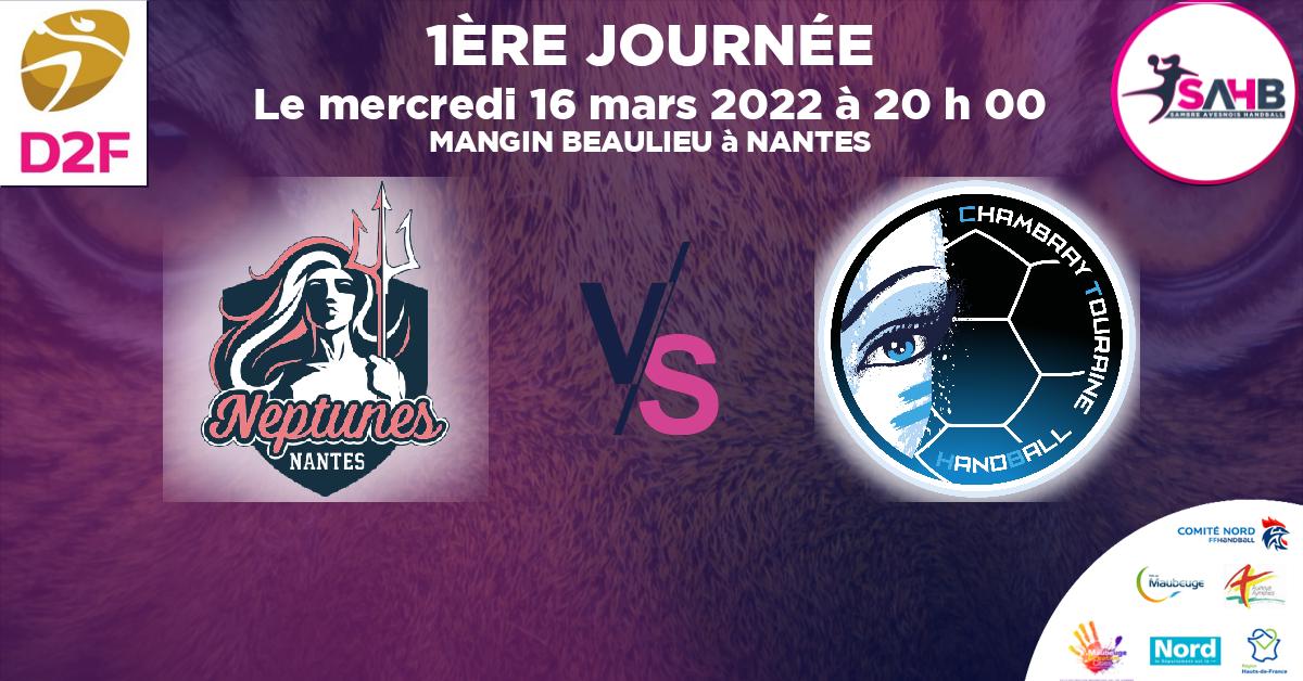Coupe de FRANCE Nationale Féminine handball, LES NEPTUNES DE NANTES VS CHAMBRAY TOURAINE - MANGIN BEAULIEU à NANTES à 20 h 00