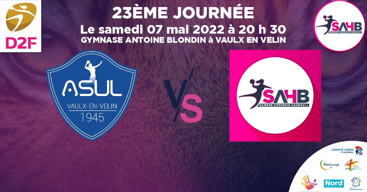 Division 2 Féminine handball, ASUL VAULX EN VELIN VS SAMBRE AVESNOIS - GYMNASE ANTOINE BLONDIN à VAULX EN VELIN à 20 h 30