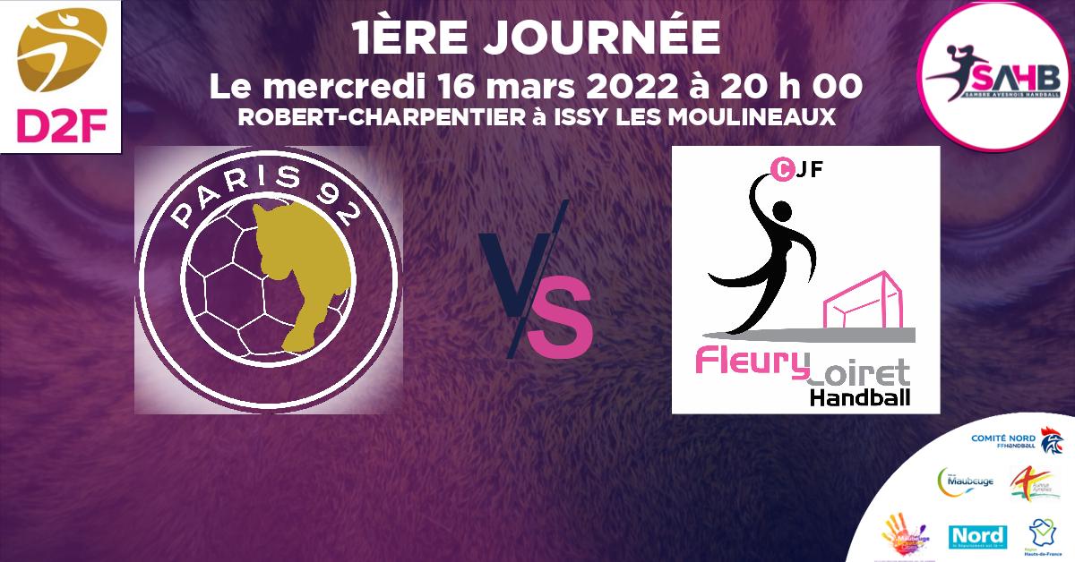 Coupe de FRANCE Nationale Féminine handball, PARIS 92 VS FLEURY LOIRET - ROBERT-CHARPENTIER à ISSY LES MOULINEAUX à 20 h 00