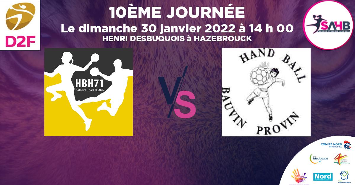 Moins de 18 ans Féminine - Département handball, HAZEBROUCK 71 VS BAUVIN - PROVIN - HENRI DESBUQUOIS à HAZEBROUCK à 14 h 00