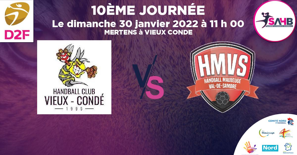 Moins de 18 ans Féminine - Département handball, VIEUX CONDE VS MAUBEUGE VAL DE SAMBRE - MERTENS à VIEUX CONDE à 11 h 00
