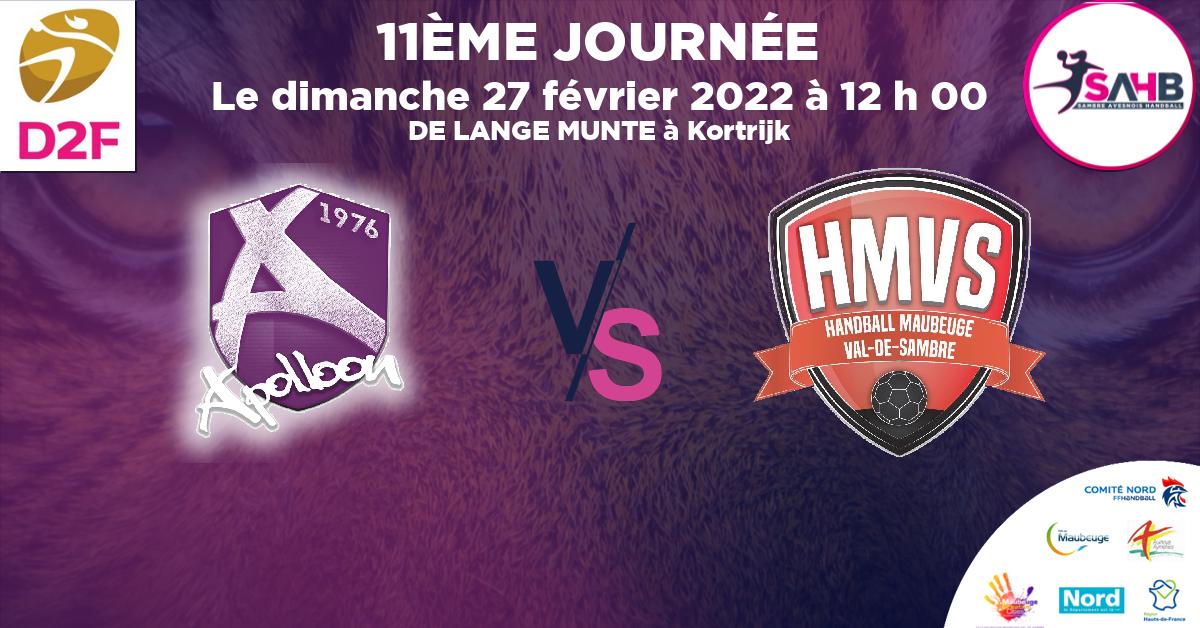 Moins de 18 ans Féminine - Département handball, COURTRAI VS MAUBEUGE VAL DE SAMBRE - DE LANGE MUNTE à Kortrijk à 12 h 00
