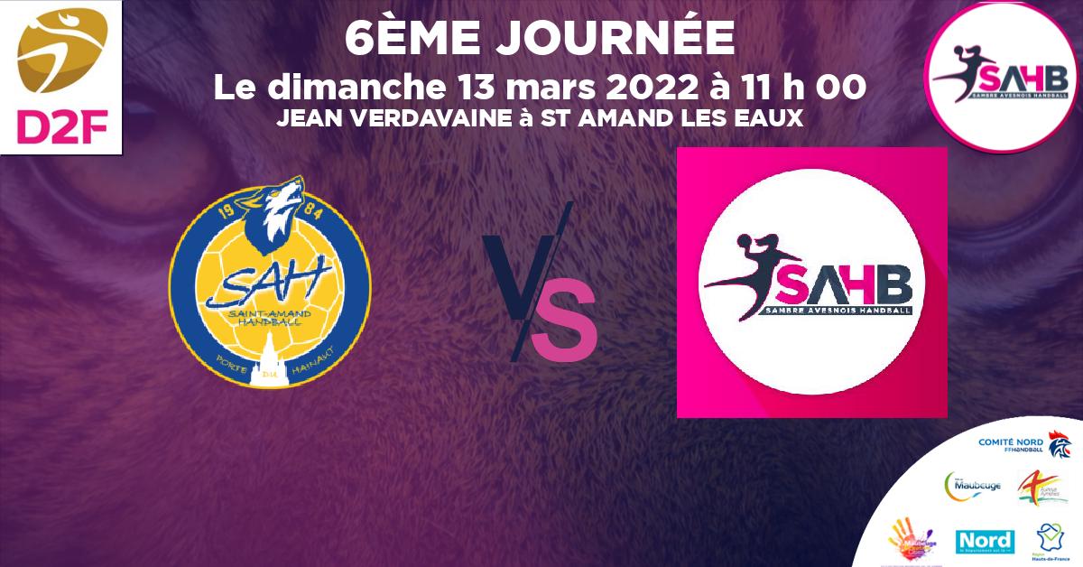 Moins de 15 ans Féminine - Région handball, ST AMAND LES EAUX VS SAMBRE AVESNOIS - JEAN VERDAVAINE à ST AMAND LES EAUX à 11 h 00