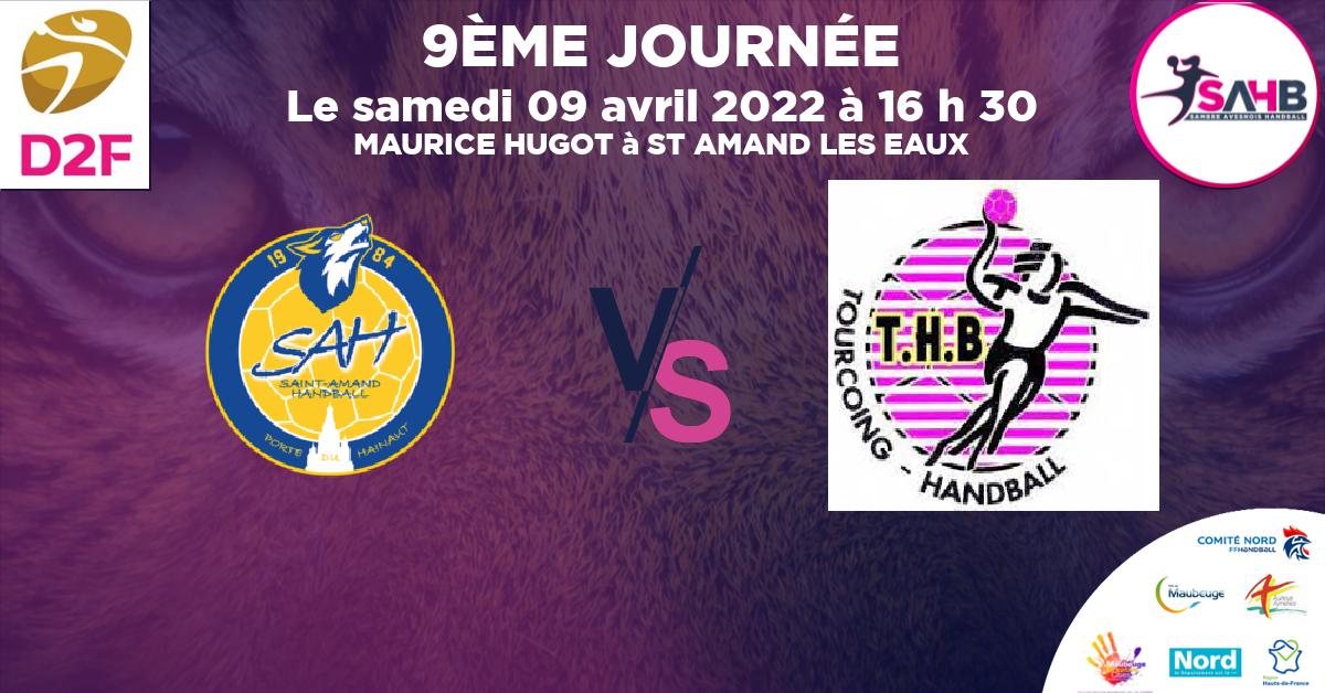 Moins de 18 ans Féminine - Région handball, ST AMAND LES EAUX VS TOURCOING - MAURICE HUGOT à ST AMAND LES EAUX à 16 h 30