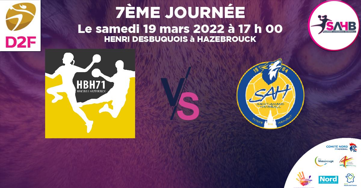 Moins de 15 ans Féminine - Région handball, HAZEBROUCK 71 VS ST AMAND LES EAUX - HENRI DESBUQUOIS à HAZEBROUCK à 17 h 00