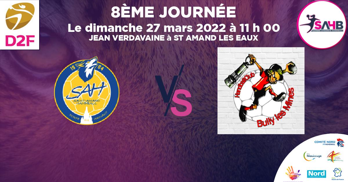 Moins de 15 ans Féminine - Région handball, ST AMAND LES EAUX VS BULLY LES MINES - JEAN VERDAVAINE à ST AMAND LES EAUX à 11 h 00