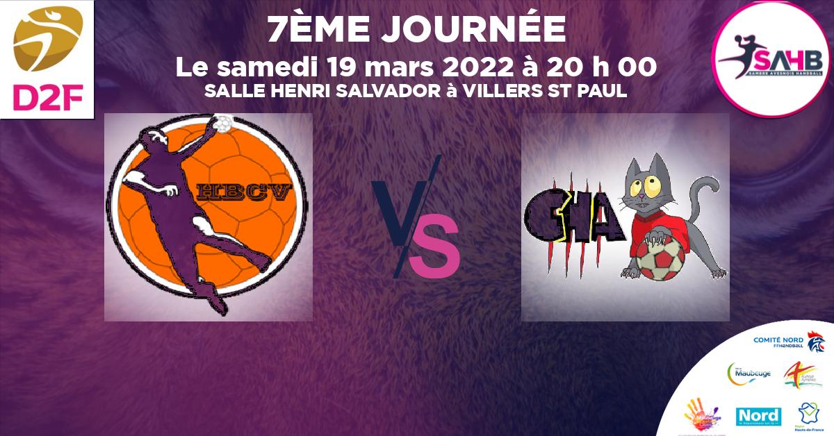 Nationale 3 féminine handball, VILLERS SAINT PAUL VS AUCHEL - SALLE HENRI SALVADOR à VILLERS ST PAUL à 20 h 00