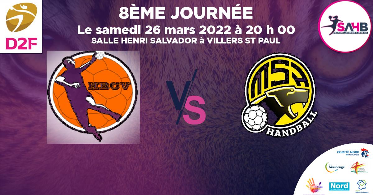Nationale 3 féminine handball, VILLERS SAINT PAUL VS MON'S'PORT - SALLE HENRI SALVADOR à VILLERS ST PAUL à 20 h 00