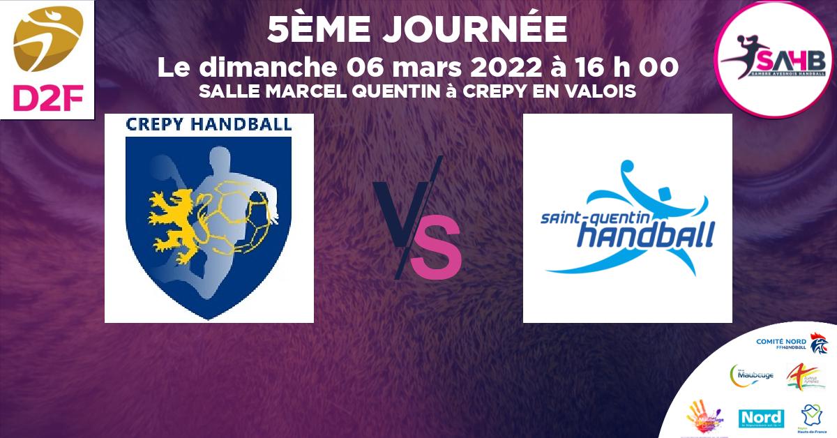Nationale 3 féminine handball, CREPY EN VALOIS VS SAINT QUENTIN - SALLE MARCEL QUENTIN à CREPY EN VALOIS à 16 h 00
