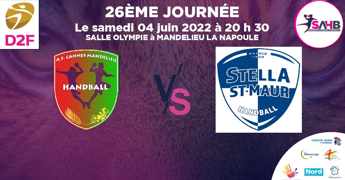 Division 2 Féminine handball, CANNES-MANDELIEU VS STELLA SAINT-MAUR - SALLE OLYMPIE à MANDELIEU LA NAPOULE à 20 h 30