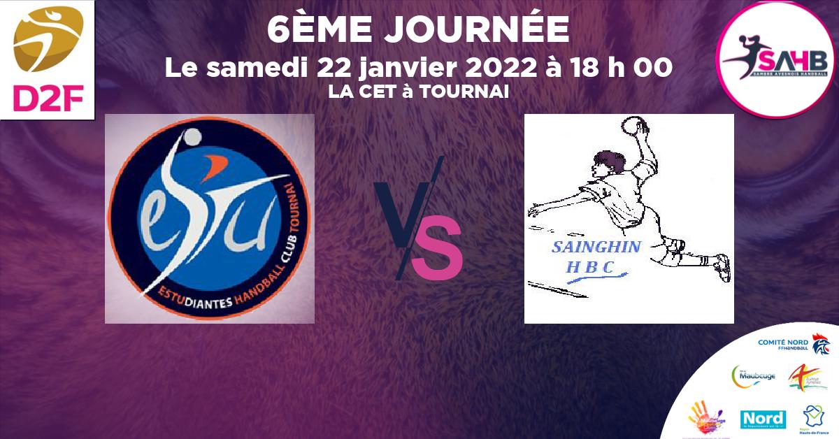 Moins de 15 ans Masculin - Département handball, TOURNAI VS SAINGHIN EN WEPPE - LA CET à TOURNAI à 18 h 00