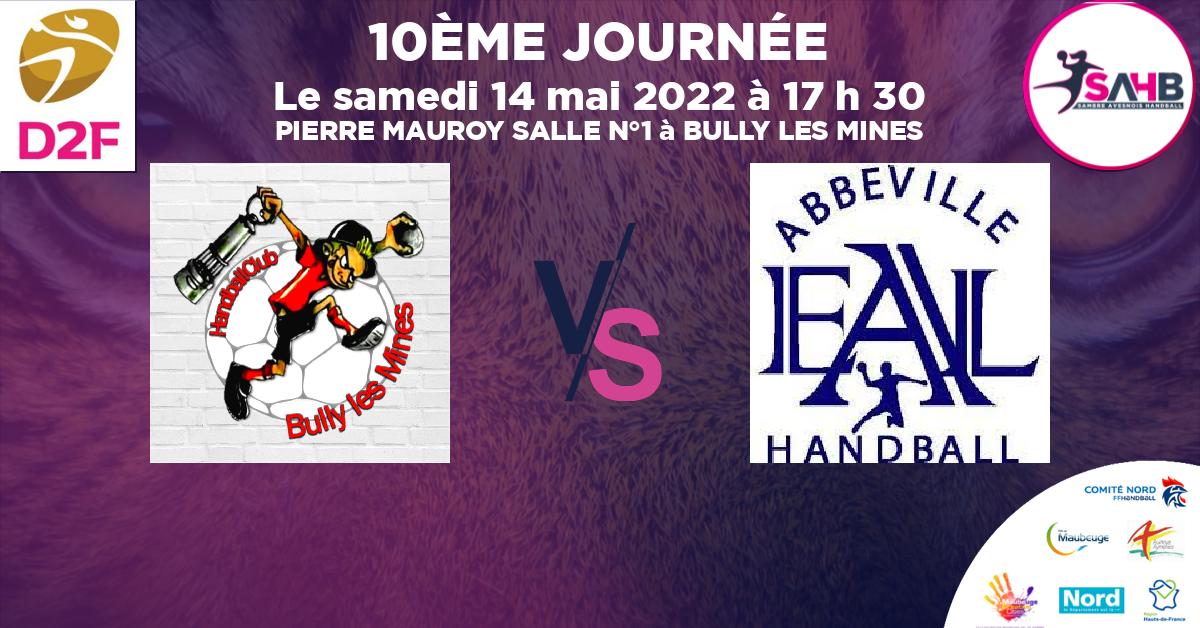 Moins de 15 ans Féminine - Région handball, BULLY LES MINES VS FEUQUIERES ST BLIMONT - ABBEVILLE - PIERRE MAUROY SALLE N°1 à BULLY LES MINES à 17 h 30