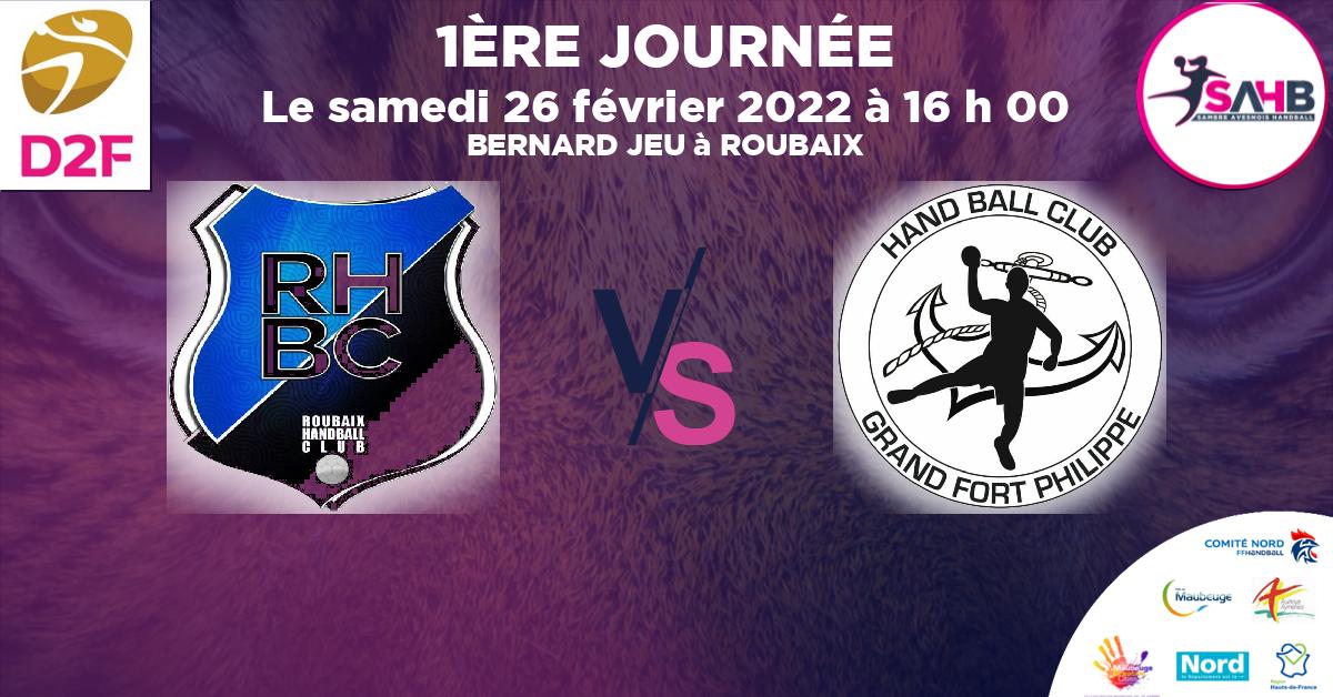 Moins de 18 ans Masculin - Département handball, ROUBAIX  VS GRAND FORT PHILIPPE - BERNARD JEU à ROUBAIX à 16 h 00