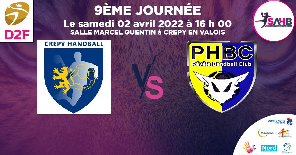 Moins de 15 ans Féminine - Région handball, CREPY EN VALOIS VS VILLENEUVE D'ASCQ - PEVELE - SALLE MARCEL QUENTIN à CREPY EN VALOIS à 16 h 00