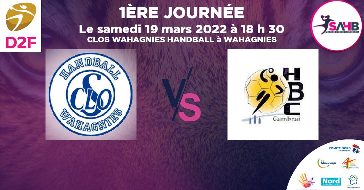 Moins de 15 ans Masculin - Département handball, WAHAGNIES VS CAMBRAI - CLOS WAHAGNIES HANDBALL à WAHAGNIES à 18 h 30