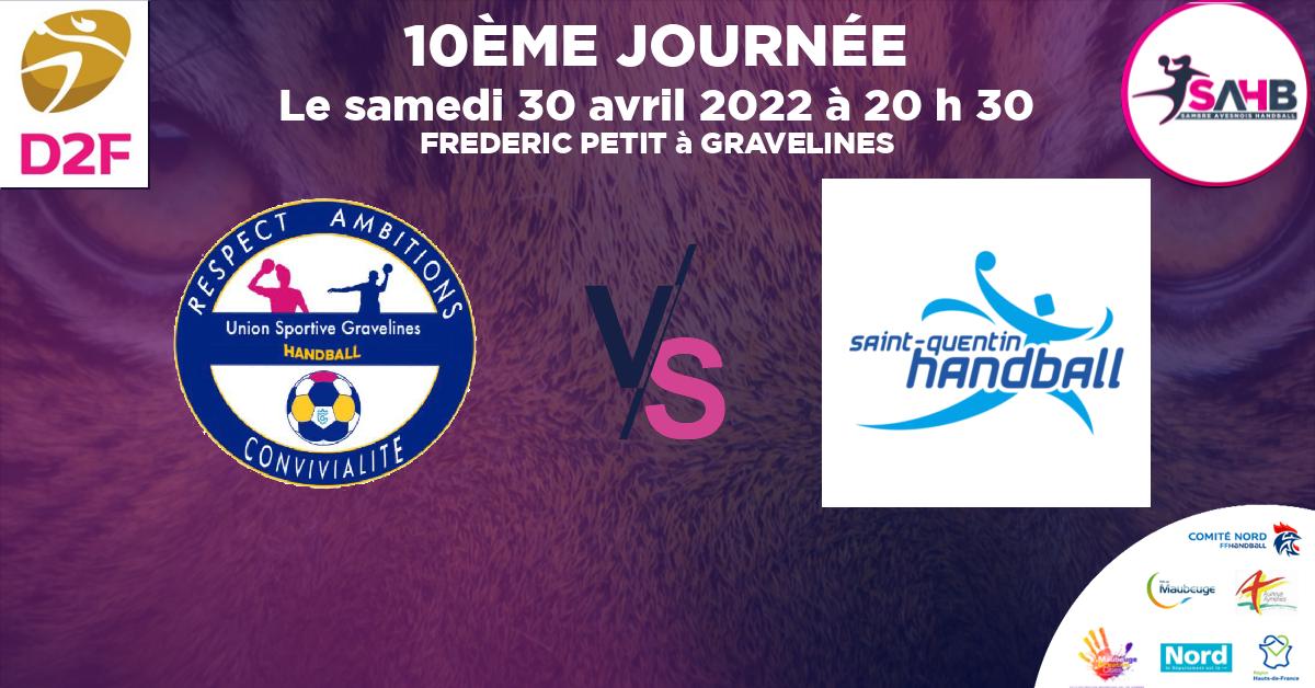 Nationale 3 féminine handball, GRAVELINES VS SAINT QUENTIN - FREDERIC PETIT à GRAVELINES à 20 h 30