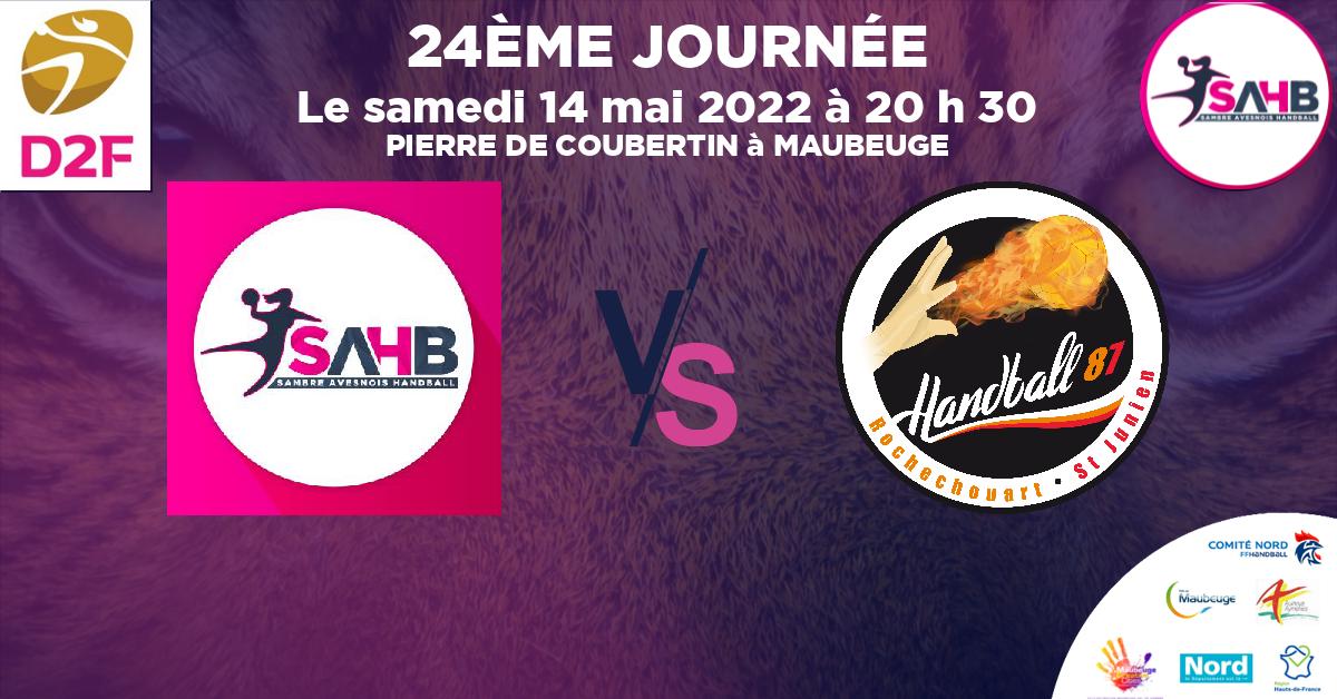 Division 2 Féminine handball, SAMBRE AVESNOIS VS ROCHECHOUART-ST-JUNIEN 87 - PIERRE DE COUBERTIN à MAUBEUGE à 20 h 30