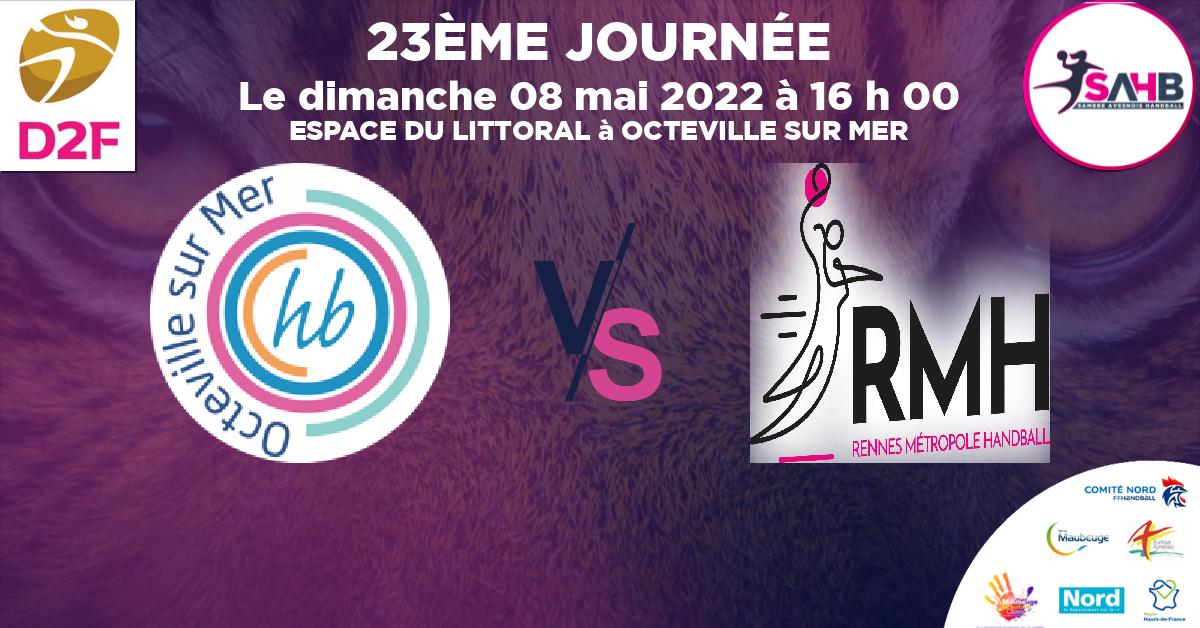 Division 2 Féminine handball, OCTEVILLE SUR MER VS RENNES METROPOLE - ESPACE DU LITTORAL à OCTEVILLE SUR MER à 16 h 00