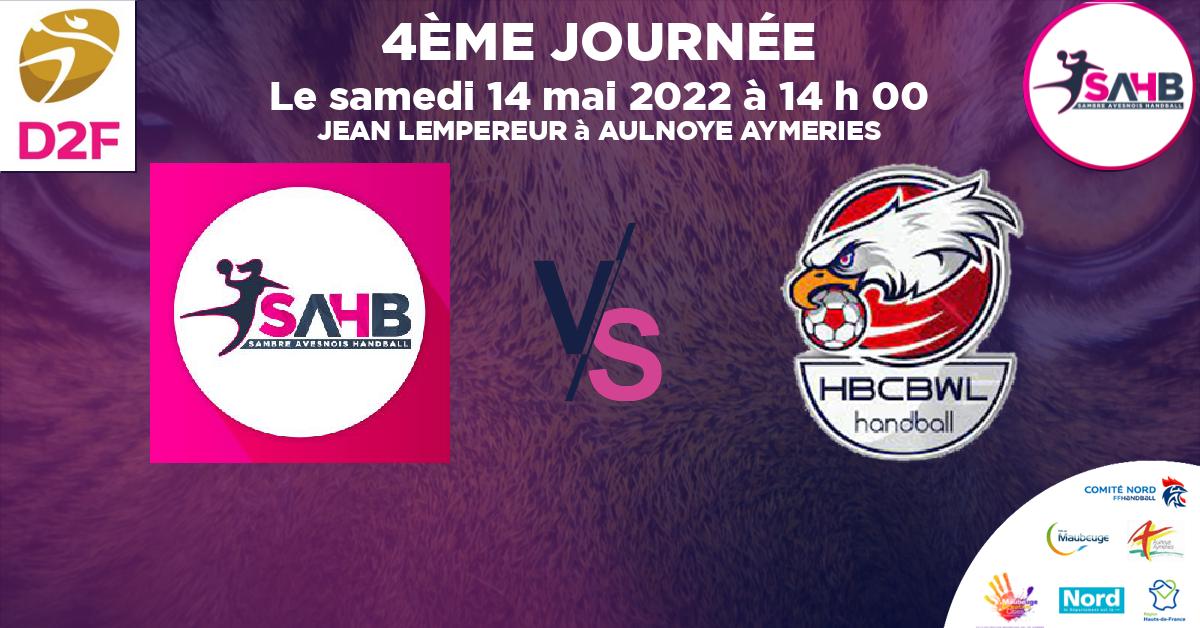 Moins de 15 ans Masculin - Département handball, SAMBRE AVESNOIS VS BOUSBECQUE - WERVICQ - JEAN LEMPEREUR à AULNOYE AYMERIES à 14 h 00