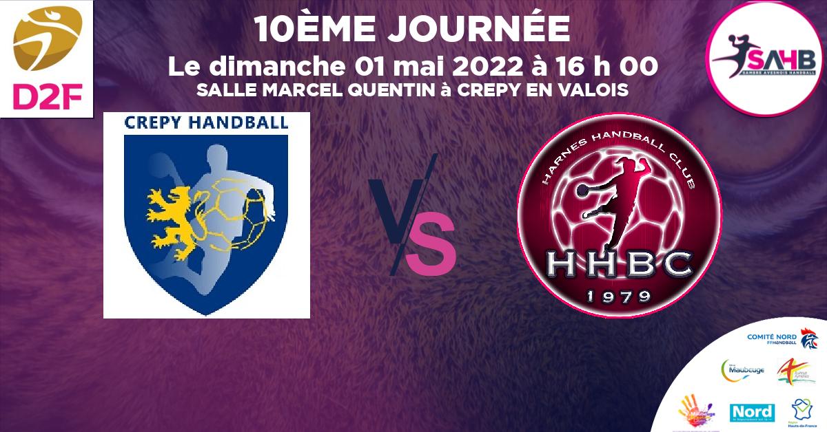 Nationale 3 féminine handball, CREPY EN VALOIS VS HARNES - SALLE MARCEL QUENTIN à CREPY EN VALOIS à 16 h 00