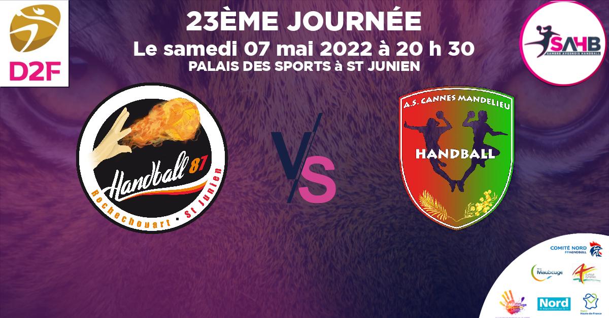 Division 2 Féminine handball, ROCHECHOUART-ST-JUNIEN 87 VS CANNES-MANDELIEU - PALAIS DES SPORTS à ST JUNIEN à 20 h 30
