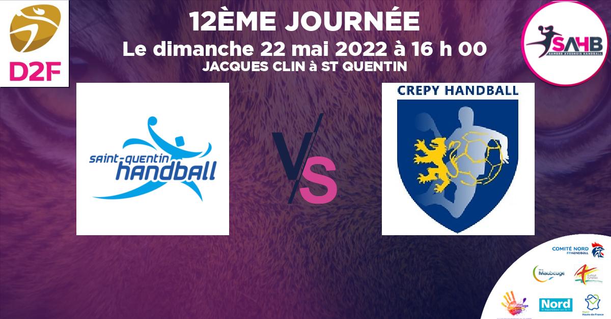 Nationale 3 féminine handball, SAINT QUENTIN VS CREPY EN VALOIS - JACQUES CLIN à ST QUENTIN à 16 h 00
