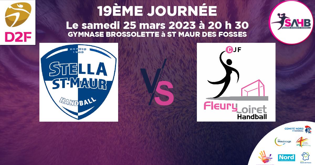 Division 2 Féminine handball, STELLA SAINT-MAUR VS FLEURY LOIRET - GYMNASE BROSSOLETTE à ST MAUR DES FOSSES à 20 h 30