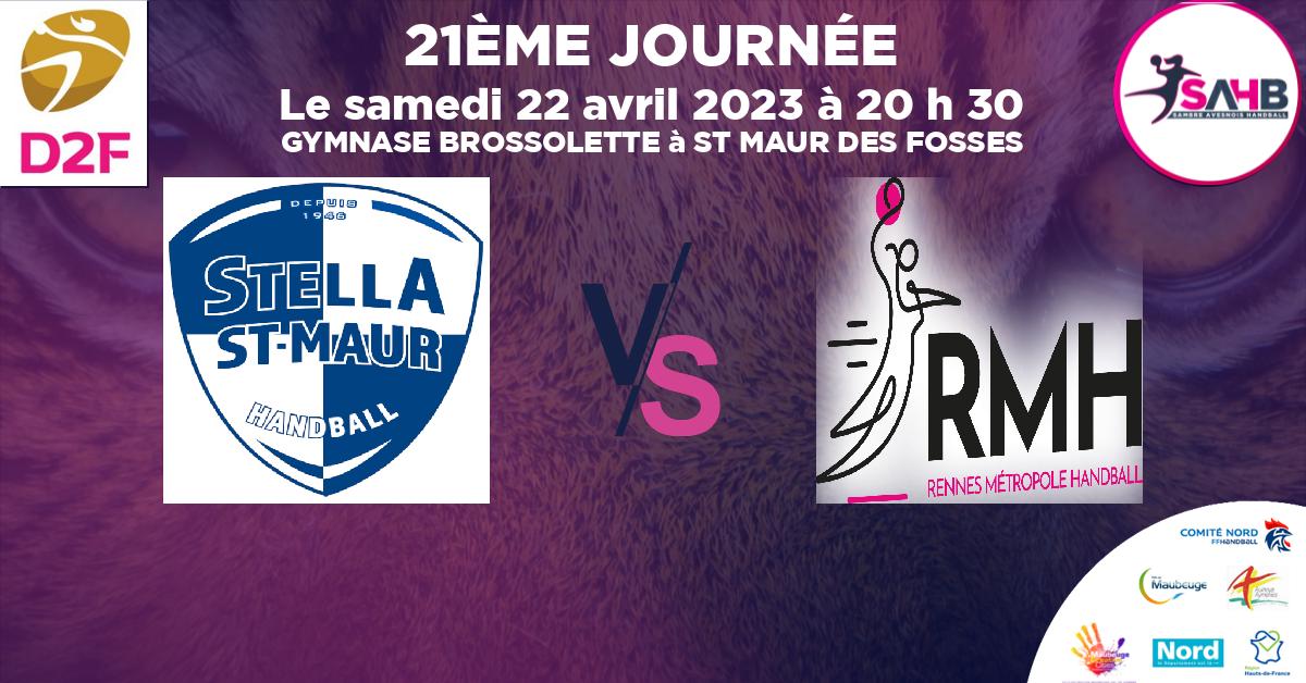 Division 2 Féminine handball, STELLA SAINT-MAUR VS RENNES METROPOLE - GYMNASE BROSSOLETTE à ST MAUR DES FOSSES à 20 h 30
