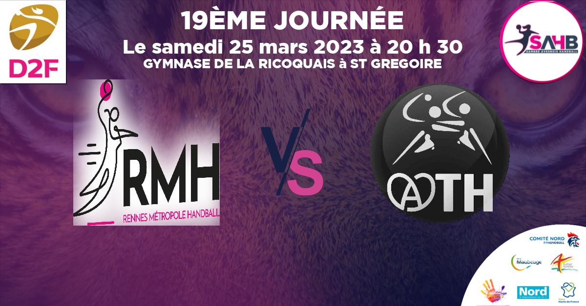 Division 2 Féminine handball, RENNES METROPOLE VS ACHENHEIM TRUCHTERSHEIM - GYMNASE DE LA RICOQUAIS à ST GREGOIRE à 20 h 30