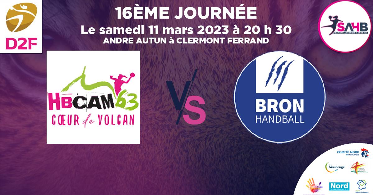 Nationale 2 Féminine handball, CLERMONT AUVERGNE METROPOLE 63 VS BRON - ANDRE AUTUN à CLERMONT FERRAND à 20 h 30